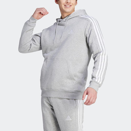 adidas Men's Essentials Fleece 3-Stripes Hoodie, Medium Grey Heather, XXS