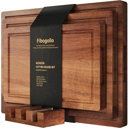 Fibogollo Set of 3 Large Acacia Wood Kitchen Cutti