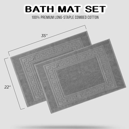 Tapis de bain de qualité supérieure SV 100 % coton peigné longues fibres, ensemble de 2 tapis de bain, argent