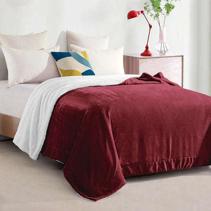 Elegant Comfort Ultra Soft Reversible Flannel Sherpa Blanket - Cozy Silky Fleece Throw for Couch, Bed - Plush Fuzzy Warm Winter Blanket for Gift, Twin XL, Burgundy
