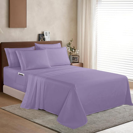 Elegant Comfort 6 Piece Bed Sheets Set Ultra Soft 1500 Thread Count Extra Deep Pocket 18-24 Inch Bed Sheets with Smart Storage Pockets, Wrinkle Resistant, King, Lavender
