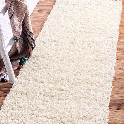 Unique Loom Solo Solid Shag Collection Modern Plush Pure Ivory Runner (3' x 10')