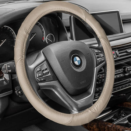FH Group FH2001SOLIDBEIGE Steering Wheel Cover (Perforated Genuine Leather Solid Beige)