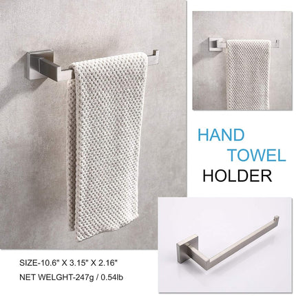 TASTOS Premium Stainless Steel Hand Towel Holder, Square Hand Towel Ring Heavy Duty Wall Mounted Modern Hand Towel Bar for Bathroom Kitchen, Brushed Nickel