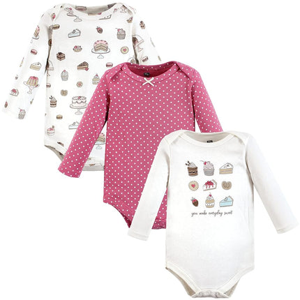 Hudson Baby Baby Girls Cotton Long-sleeve Bodysuits 3-pack, Sweet Bakery, 9-12 Months