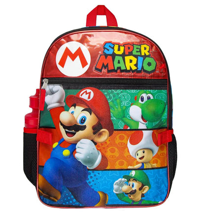Bioworld Super Mario Backpack with Detachable Mushroom Lunch Tote 16 Inch 5 Piece Set
