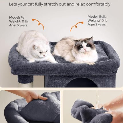 Feandrea Cat Tree Tower, 101 cm, XL, Condo for Extra Large Cats up to 44 lb, Large Perch, 2 Caves, Scratching Post, Smoky Gray,UPCT614G01
