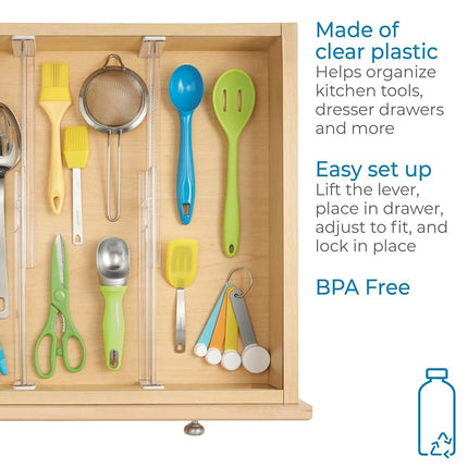 iDesign Linus Drawer Dividers, Plastic Drawer Separators in a Set of 2, Deep Drawer Organiser System, Clear