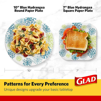 Glad Round Disposable Paper Plates for All Occasions | Soak Proof, Cut Proof, Microwaveable Heavy Duty Disposable Plates | 10" Diameter, 600 Count Bulk Paper Plates,Blue,White
