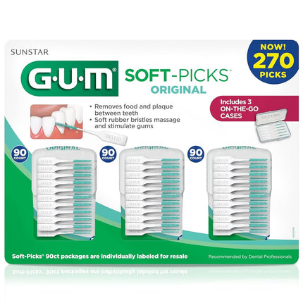 GUM Original Softpicks, 3 Convenient Travel Cases, 270 Soft Picks