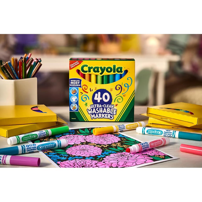 Crayola Ultra-Clean Washable Broad Line Markers, 40 Classic Crayola Colors Non-Toxic Art Tools for Kids & Toddlers, Huge Variety of Bold Vibrant Colors, Great for Classrooms