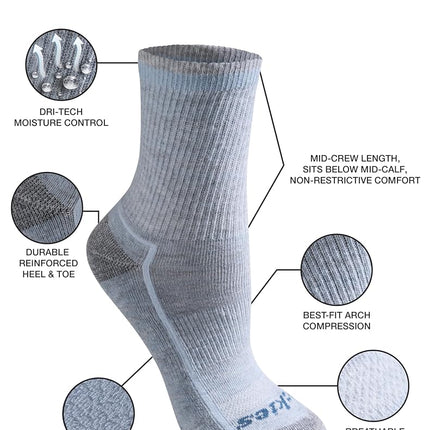 Dickies Women's Dri-tech Advanced Moisture Wicking Mid-Crew Socks, Available in M-l (6,12, Blue Assorted (6 Pairs), L