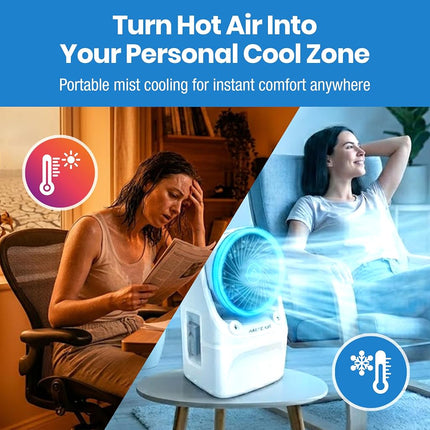 Arctic Air Ice Jet X3 Portable Air Cooler,Dual Mist Modes, Up to 8-Hour Cooling Time, 3-Speed Portable Cooler with Adjustable Airflow, USB C, LED Mood Light, Lightweight, Great for Home & Travel