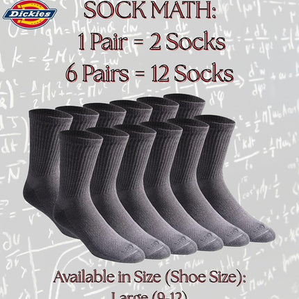 Dickies Men's Dri-Tech Moisture Control Mid-Crew Socks, Comfort Length Charcoal (6 Pairs), Shoe Size: 6-12