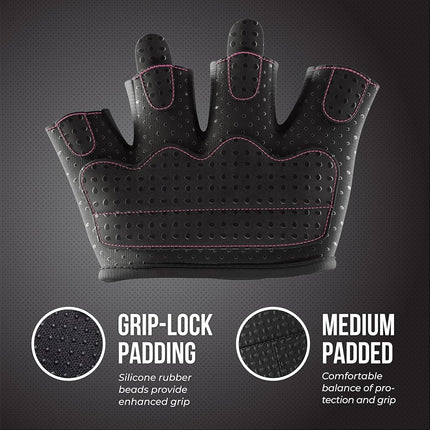 Contraband Pink Label 5537 Womens Micro Weight Lifting Gloves w/Grip-Lock Silicone Padding (Pair) - Minimalist Half Gloves - Apple Watch Friendly (Black, Small)