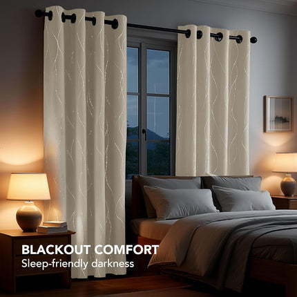 Deconovo Gold Printed Wave Lines with Dots Blackout Curtains Room Darkening Thermal Insulated Noise Reducing Window Drapes for Kids Room 1 Pair Royal Blue 42 x 54 Inch