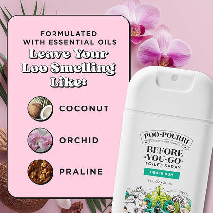 Poo-Pourri Before-You-Go Toilet Spray, Beach Bum, 1 Fl Oz Pocket Travel Size - Coconut, Orchid and Toasted Praline