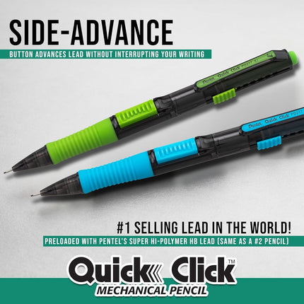 Pentel Quick Click Pop Mechanical Pencil, (0.7mm) Medium 2B Lead, with 2B Lead and (2) Eraser Refills, 4-PK (PD217ALEBP4)