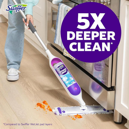 Swiffer PowerMop Kit de trapeador multisuperficie para limpieza de pisos, aroma fresco, el kit de trapeador incluye PowerMop, 2 repuestos de almohadillas para trapear, 1 solución de limpieza de pisos con aroma fresco y 2 baterías