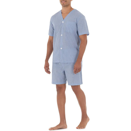 Fruit of The Loom Men's Broadcloth Short Sleeve Pajama Set, Blue Stripe, 4X