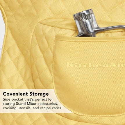 KITCHENAID Fitted Tilt-Head Stand Mixer Cover with Storage Pocket, Quilted 100% Cotton,14.4"x18"x10", Butter Yellow