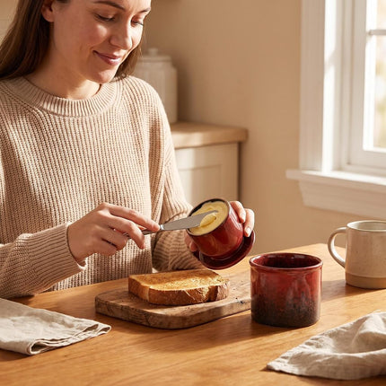 Pottery Butter Keeper Crock Butter Crock Red French Butter Dish Butter Crock for Counter with Water Ceramic French Butter Keeper Bell Shaped Butter Holder to Leave On Counter