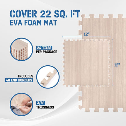Yes4All Interlocking Mat with Edge - Foam Gymnastics Mat with Interlocking EVA Tiles (24 Square Feet, Walnut Wood Light - 24 Tiles)