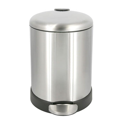 Glad Small Trash Can, 1.2 Gallon | Round Stainless Steel Garbage Bin with Soft Close Lid & Step Foot Pedal | Metal Waste Basket with Removable Inner Bucket, Stainless