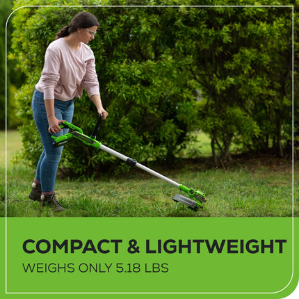 Coupe-bordure/dresse-bordure sans fil GreenWorks 24V (Gen 2), largeur de coupe de 30,5 cm, conception ultra-légère de 2,7 kg, convivial pour les femmes et les seniors, batterie 2.0Ah et chargeur (autonomie de 45 minutes)