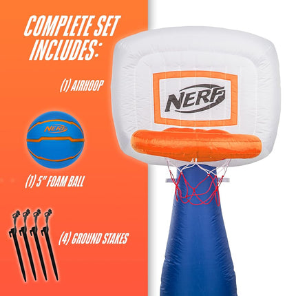 NERF AirHoop Inflatable Basketball Hoop Set for Kids, Instant Inflatable Youth Mini Hoop + Foam Basketball - Inflate in 10 Seconds - 5 Inch Toy Basket for Kids + 5