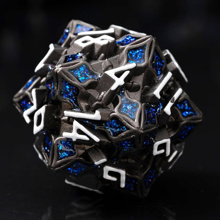 Metal Dice for DND - Spire Sanctum Series (Black Matte Blue Glitter)