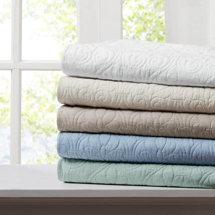 Madison Park Madison Park Luxe Quilted Throw Blanket - Damask Stitching Design, Cotton Filled Spread, Ultra Soft, Cozy Bedding for Living Room Couch, Sofa, Bed, 60x70", Piping Borders White