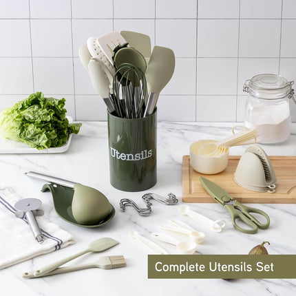 COOK WITH COLOR Silicone Cooking Utensils, 38-Piece Kitchen Utensil Set, Easy to Clean, Heat-Resistant, Non-Stick Safe, Green