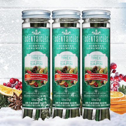Scentsicles O Christmas Tree Scented Ornaments with Hooks - 3 Bottles (18 Sticks Total)