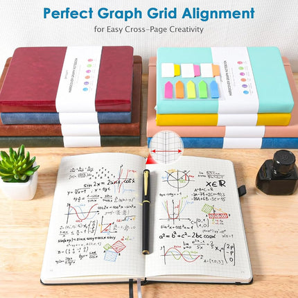 Graph Paper Notebook, 312 Numbered Pages, Squared Grid Leather Journal, A5