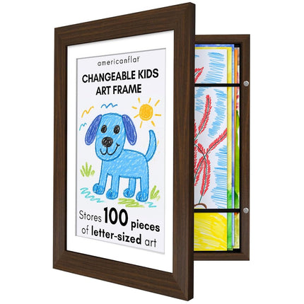 Americanflat Kids Artwork Display Frame Changeable (Walnut) - Magnetic Door Holds 100 Art Pieces - A4 Size Display with Mount or 10x12.5 Without Mount - My Mini Masterpiece