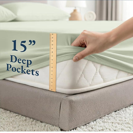 Lane Linen Twin Size XL 100% Organic Cotton Mercerized Soft and Comfortable Percale Sheet Set Perfect for Hospital or Dorm Beds, Hotel Luxury - Mineral