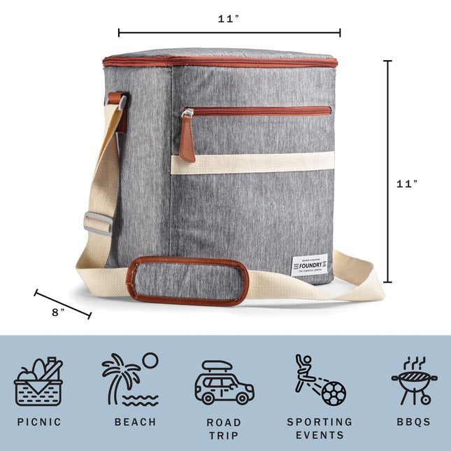 Foundry by Fit+Fresh, 12-Can Soft Cooler Bag Insulated Leak Proof, Insulated Soft Cooler Bag, Soft Sided Cooler Bag,Travel Cooler, Steel