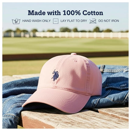 U.S. Polo Assn. Men's U.s Polo Assn. Cotton Adjustable Curved Brim With Embroidered Small Pony Logo Baseball Cap, Pink, One Size UK