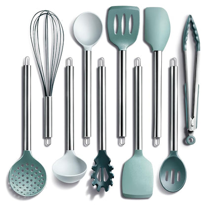 COOK WITH COLOR Silicone Cooking Utensils, Kitchen Utensil Set, Easy to Clean Silicone Kitchen Utensils, Cooking Utensils for Nonstick Cookware, Kitchen Gadgets Set, 10 Pieces, Teal