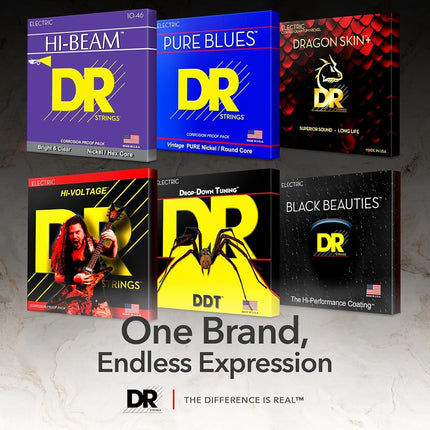 DR BKE7-9 Strings BLACK BEAUTIES™ - BLACK Coloured Electric Guitar Strings: 7-String Light 9-52