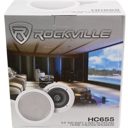 Pair Rockville HC655 6.5" 500 Watt in-Ceiling Home Theater Speakers 8 Ohm