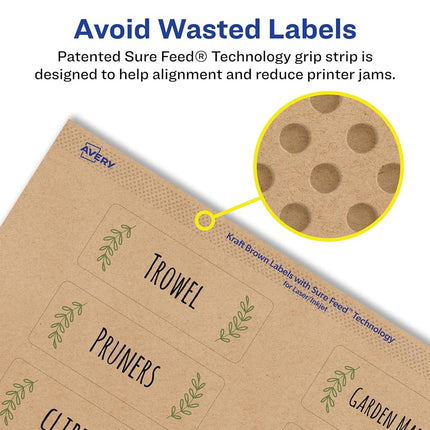 Avery Kraft Brown Rectangle Labels with Sure Feed, 2/3" x 3-7/16", 1,500 Kraft Brown Labels, Laser/Inkjet Printable Labels