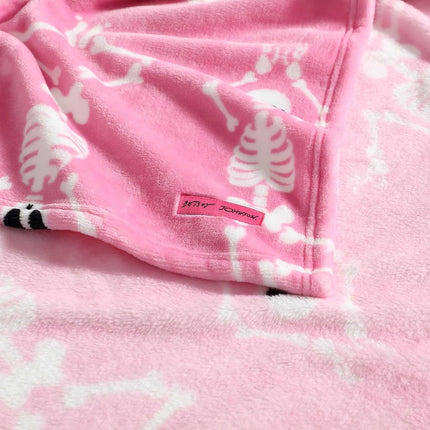 Betsey Johnson - Blanket, Buttery-Soft Throw Blanket for Couch or Bed, Boldly Plush & Oversized Bedding, Halloween Decor (Yoga Skeleton Pink, 50" x 70")