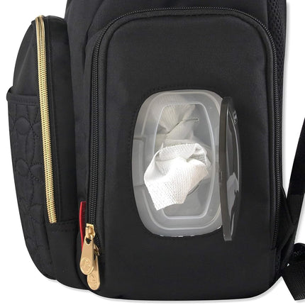 Mochila moderna de pañales acolchada y bolsa de bebé multiusos con cordón para viaje - Set de 3 piezas negro Talla: L