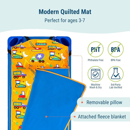 Tapis de sieste matelassé Wildkin pour enfants – Microfibre douce avec oreiller et sangles élastiques pour l'école et les voyages – En cours de construction