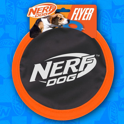 Nerf Dog Zone Flyer Dog Toy, Frisbee, Lightweight, Durable and Water Resistant, Great for Beach and Pool, 10.5 inch Diameter, for Medium/Large Breeds, Single Unit, Orange/Black