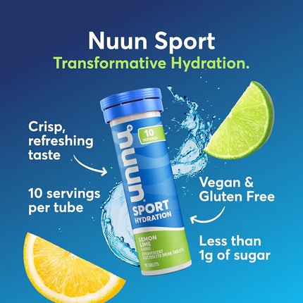 Nuun Sport: Electrolyte-Rich Sports Drink Tablets, Lemon Lime, Box of 8 Tubes (80 servings), Sports Drink for Replenishment of Essential Electrolytes Lost Through Sweat