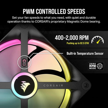 Corsair iCUE LINK QX140 RGB 140mm Magnetic Dome RGB Fans - Double Fan Starter Kit with iCUE LINK System Hub - Black