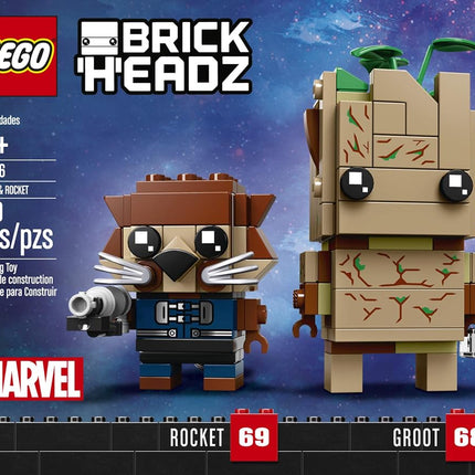 Kit de construcción LEGO BrickHeadz Groot y Rocket, Multicolor